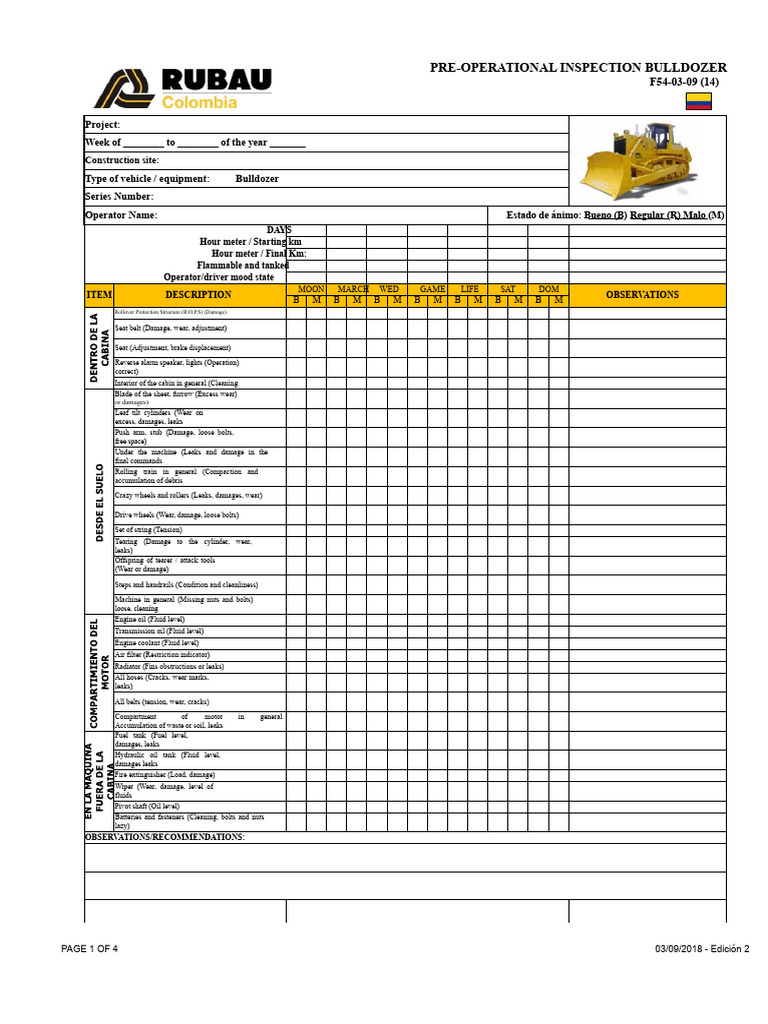 F54-03-09 (14) Pre-Operational Inspection Bulldozer - E2 | PDF ...