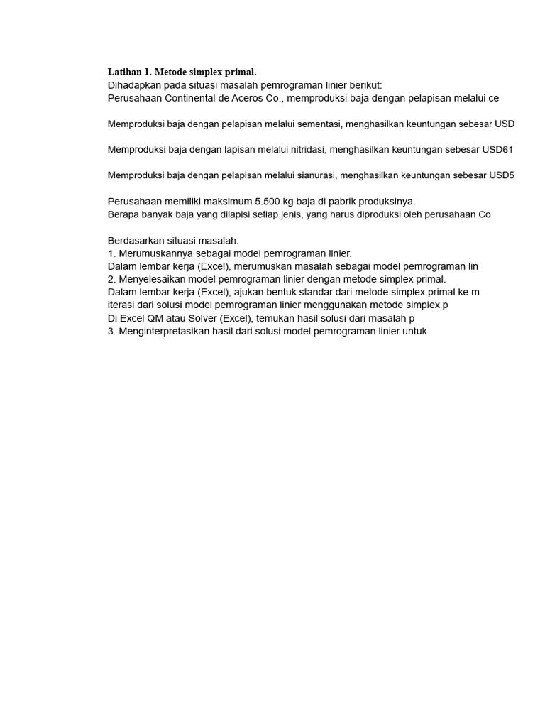 Model Pemrograman Linier Metode Simplex | PDF