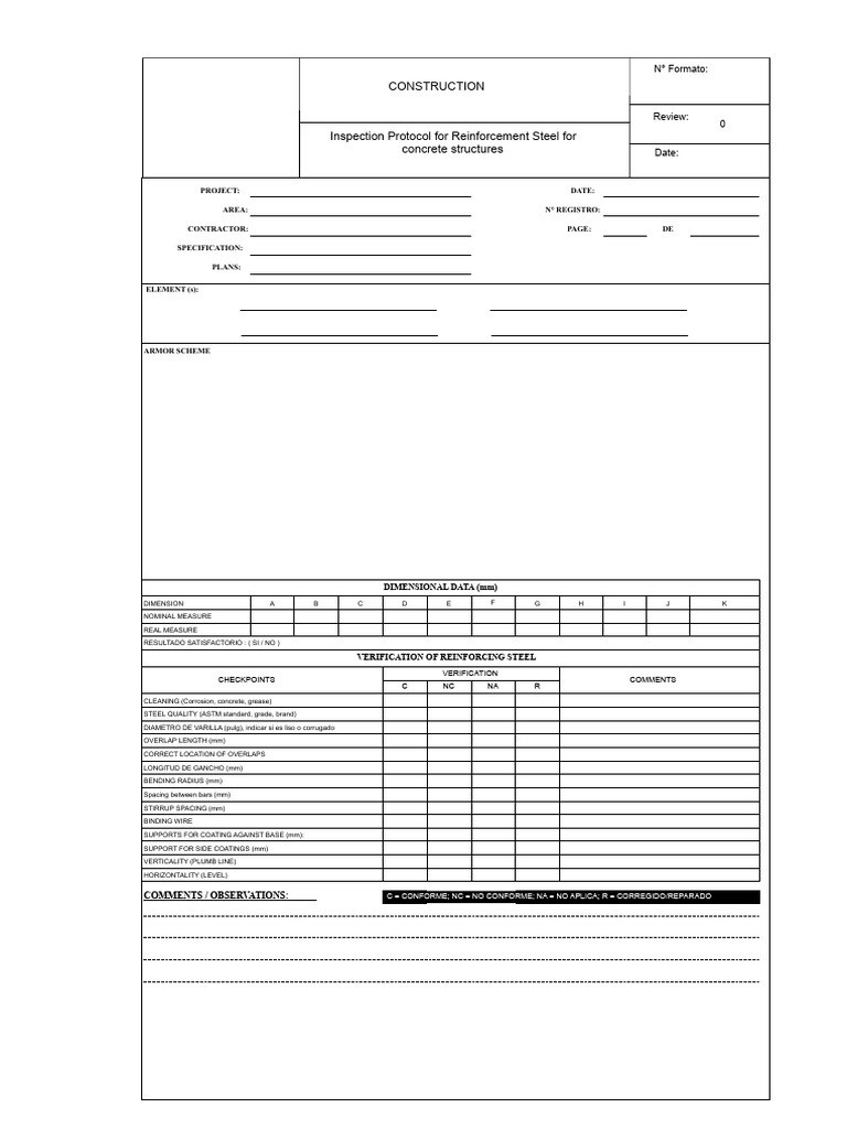 Reinforcement Steel Inspection Protocol | PDF