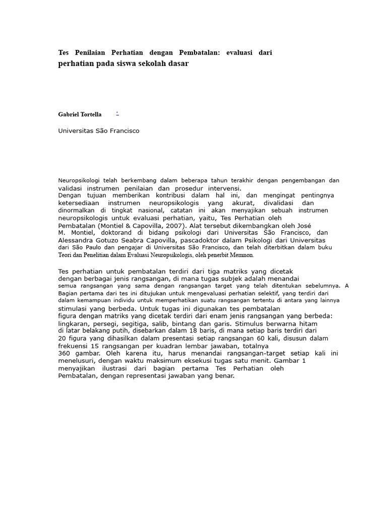 Evaluasi Tes Perhatian Siswa SD | PDF
