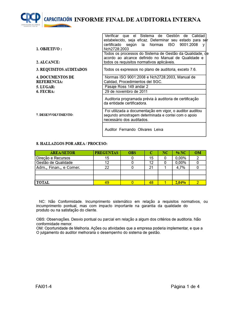 Auditoria Interna: Avaliação SGC ISO 9001 | PDF | Gestão de qualidade ...