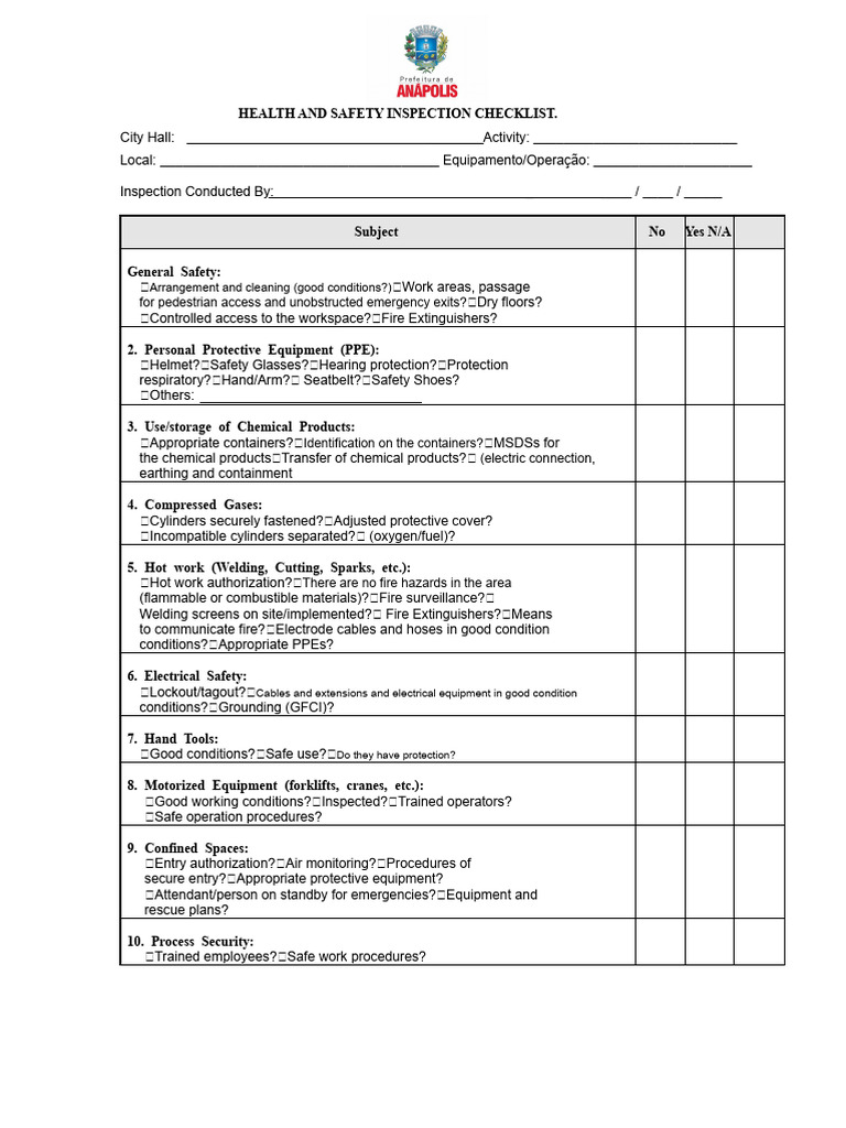 Safety Checklist | PDF | Personal Protective Equipment | Fires