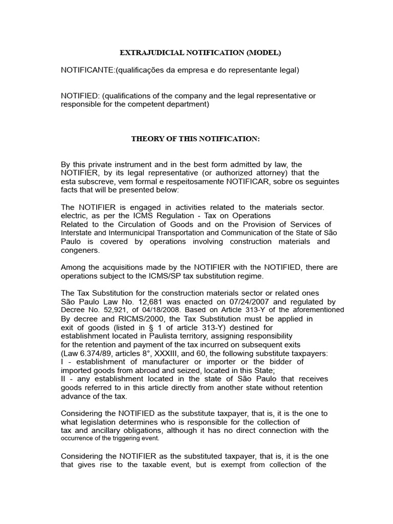 Extrajudicial Notification for Tax Substitution | PDF | Taxes | Government