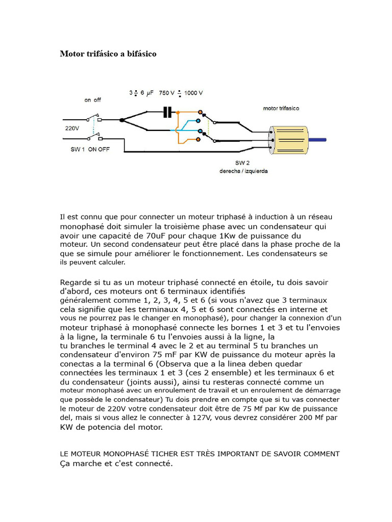 Connexion d'un moteur triphasé à monophasé PDF Condensateur — free download