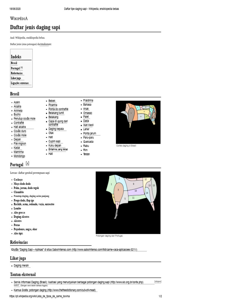 Daftar Jenis Daging Sapi - Wikipédia, Ensiklopedia Bebas | PDF