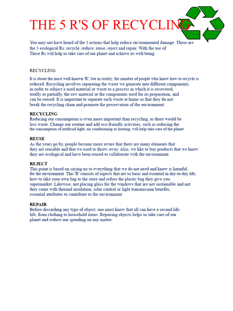 Mastering the 5 R's of Recycling | PDF