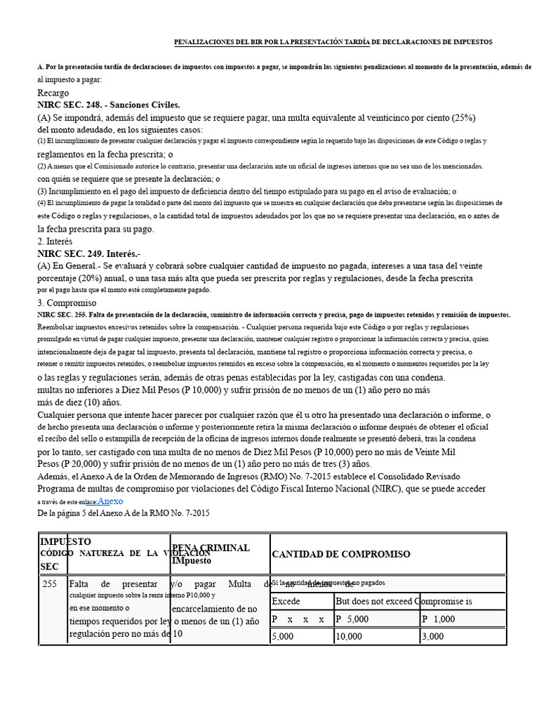 Penalizaciones por Declaraciones Tardías de Impuestos | PDF | Tarjeta ...