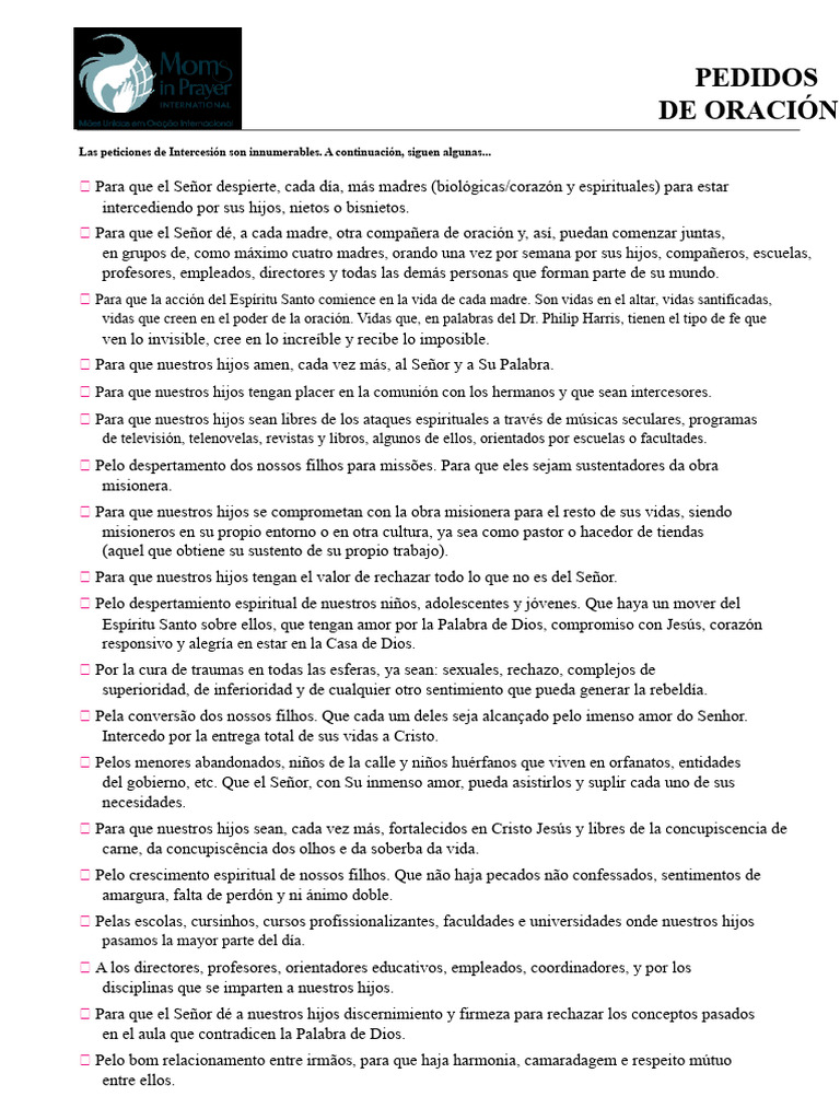 Peticiones de Oración por Nuestros Hijos | PDF | Oración | Amor