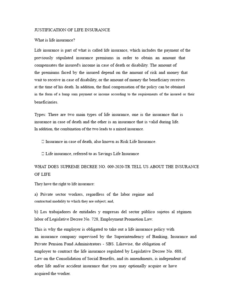 Life Insurance Justification | PDF | Life Insurance | Insurance