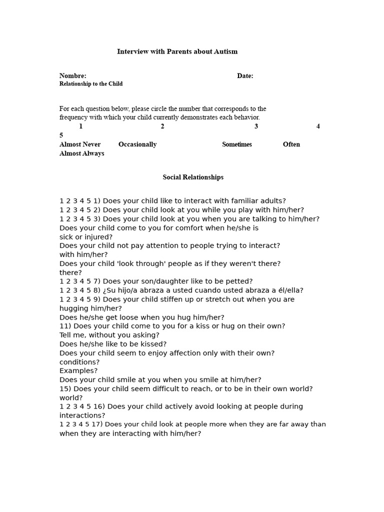 Autism Behavior Assessment Questionnaire | PDF | Psychology ...