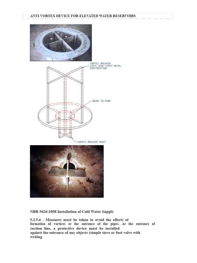 Anti-Vortex Device for Water Reservoirs | PDF