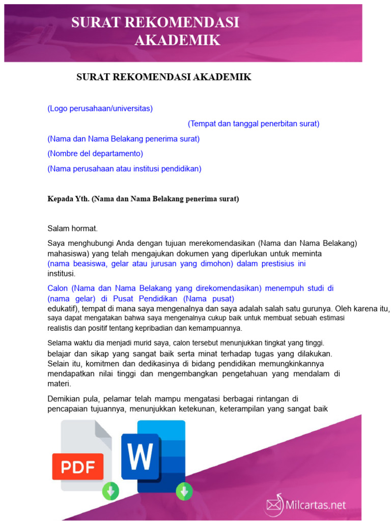 Contoh Surat Rekomendasi Akademik | PDF