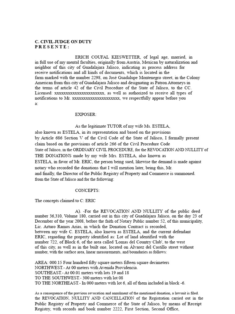 Demand For Nullity of Donation | PDF | Crimes | Crime & Violence