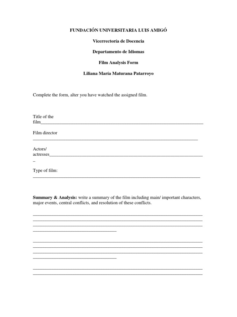 Film Analysis Form Template | PDF | Business