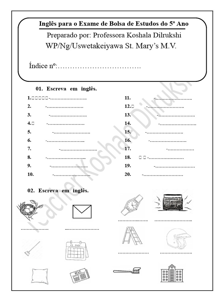 Inglês para Bolsa de Estudos 5º Ano | PDF