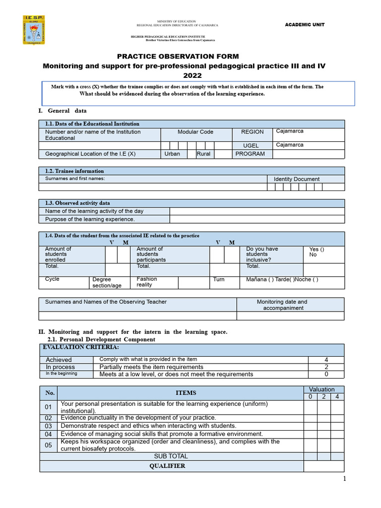 Practice Observation Form | PDF | Pedagogy | Behavior Modification
