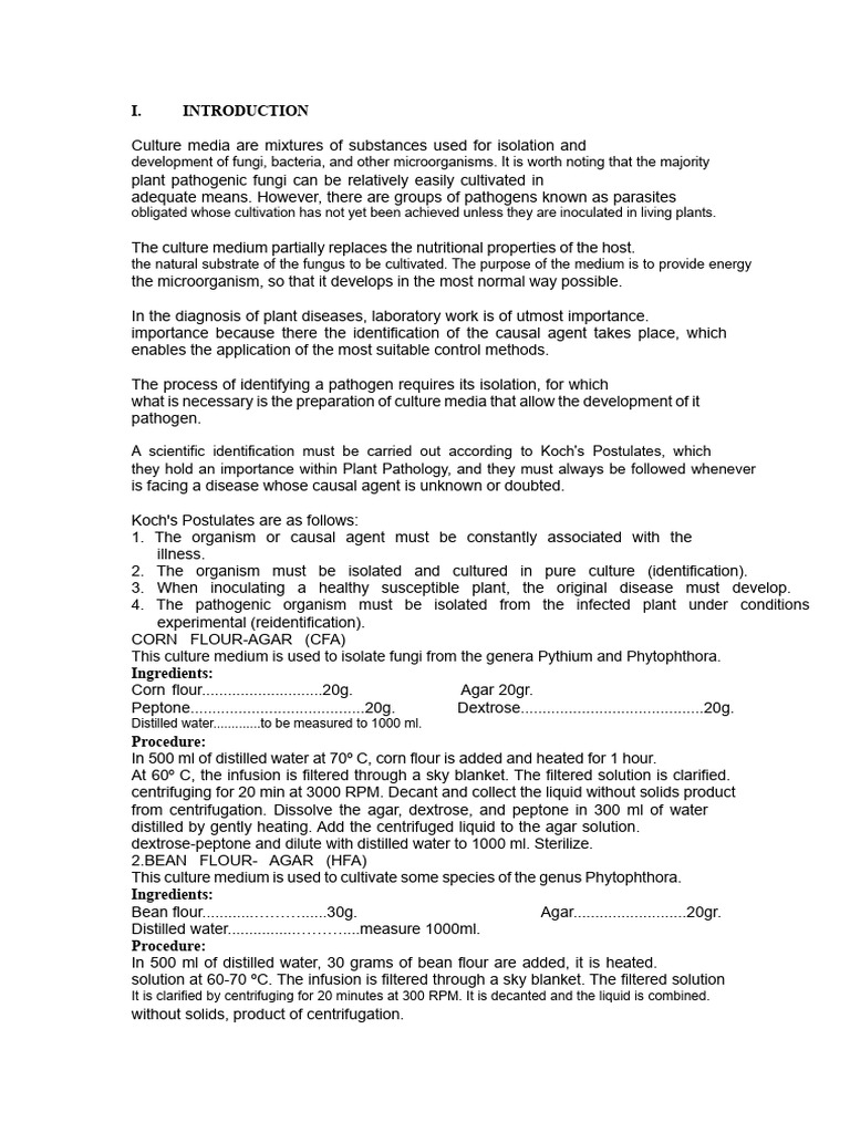 Plant Pathogen Culture Media Guide | PDF | Agar | Pathogen