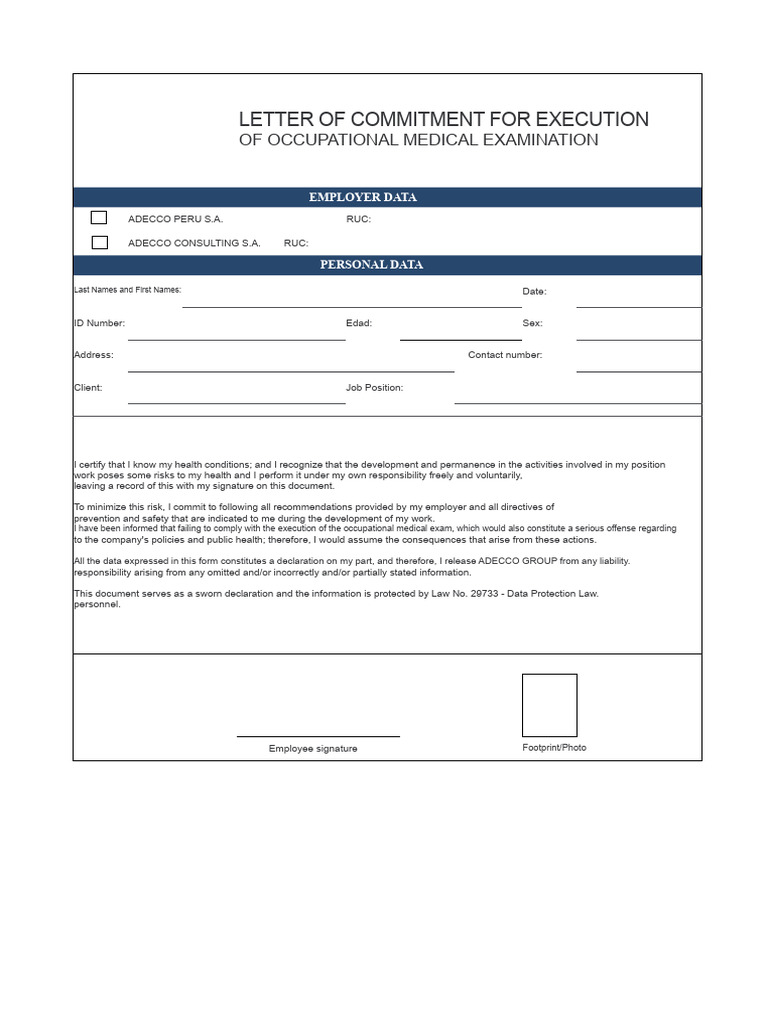 Commitment Letter for Medical Exam | PDF