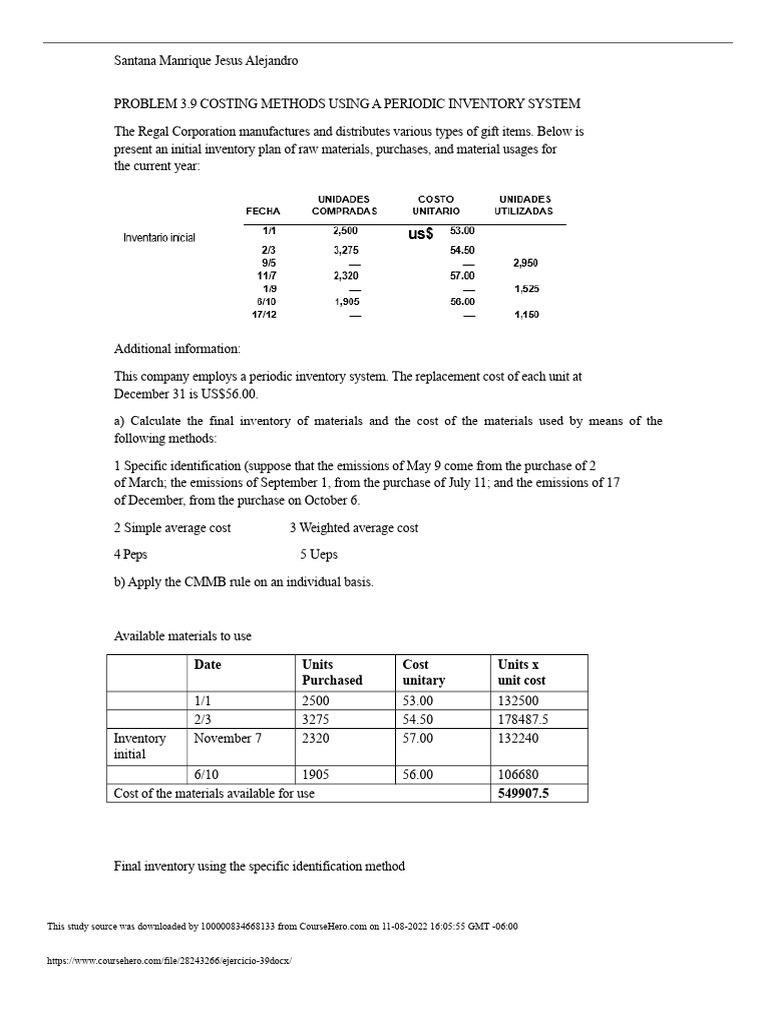 Exercise 3.9 | PDF | Inventory | Business Economics