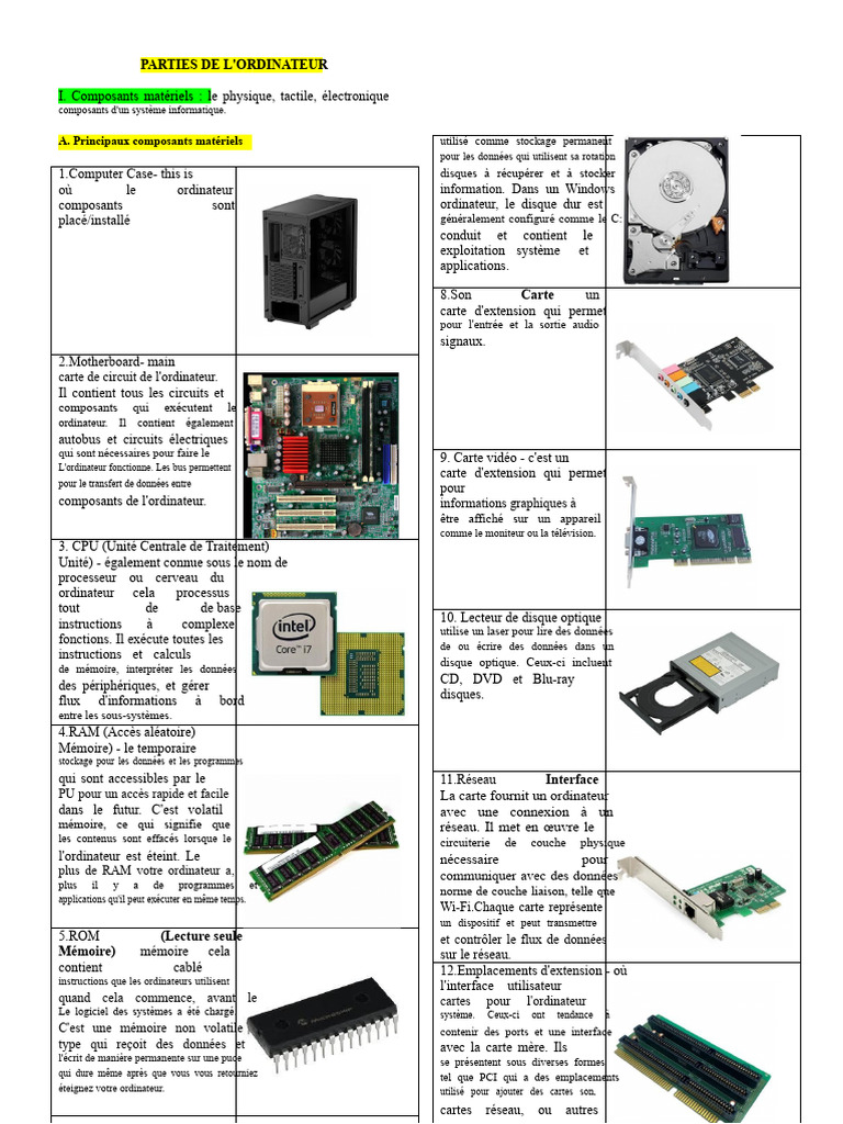 Composants essentiels d'un ordinateur | PDF | Mémoire (informatique ...