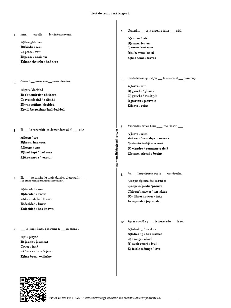 Test de temps mélangés en français | PDF