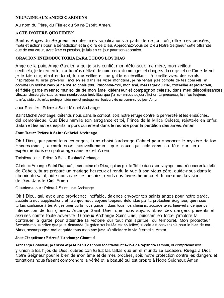 Neuvaine aux Anges Gardiens : Prières et Offrandes | PDF | Michel ...