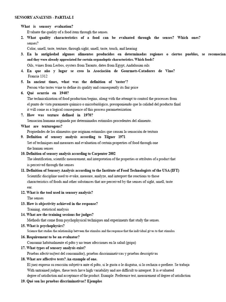 SENSORY ANALYSIS - Partial I | PDF | Taste | Senses