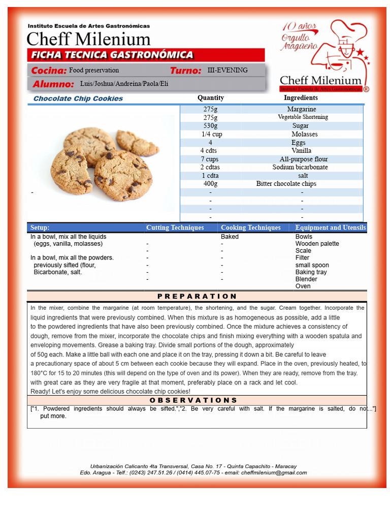 C5. Sheet CHOCOLATE CHIP COOKIES | PDF | Baking | Sodium Bicarbonate