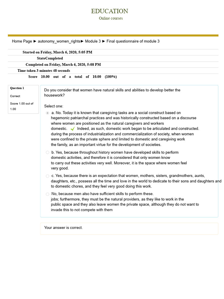 Final Questionnaire of Module 3.4 | PDF | Gender Studies | Gender ...