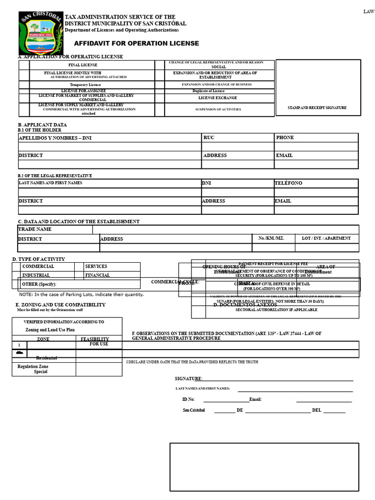 Format For Sworn Declaration Request For Operating License | PDF