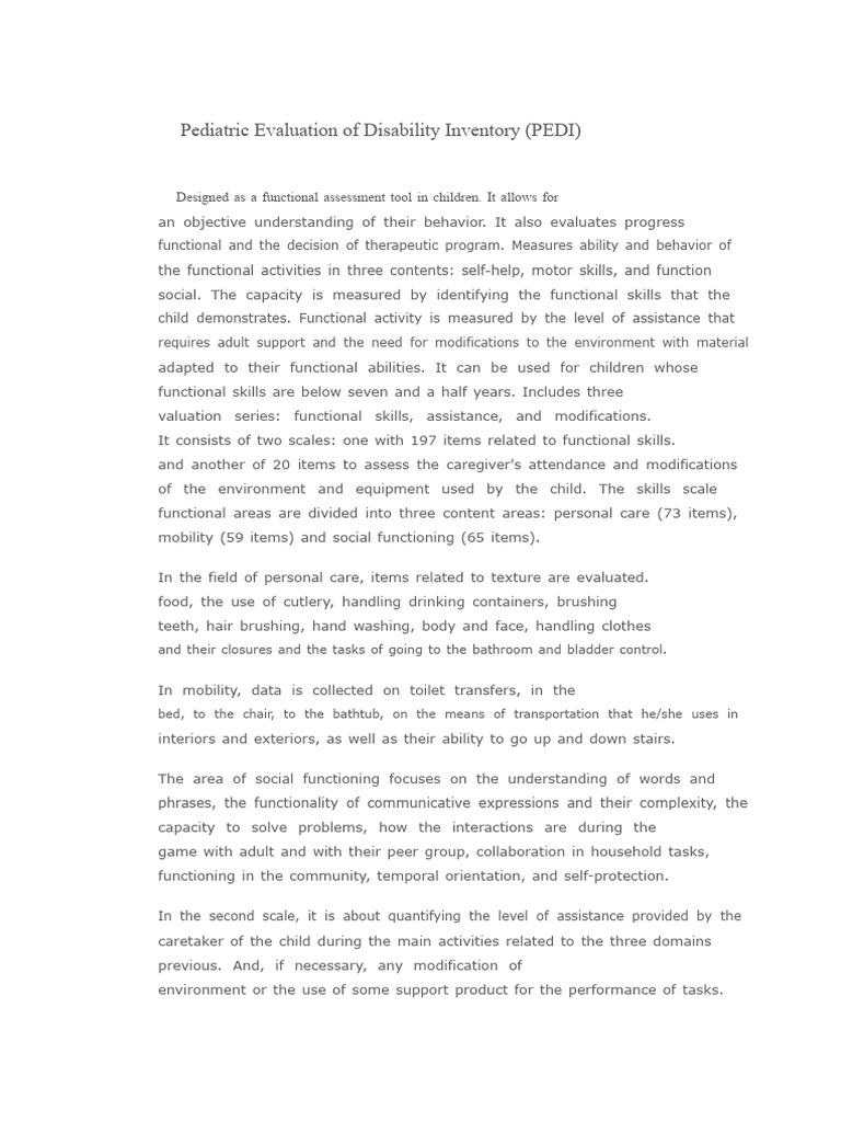 Pediatric Evaluation of Disability Inventory Guide | PDF | Psychology ...
