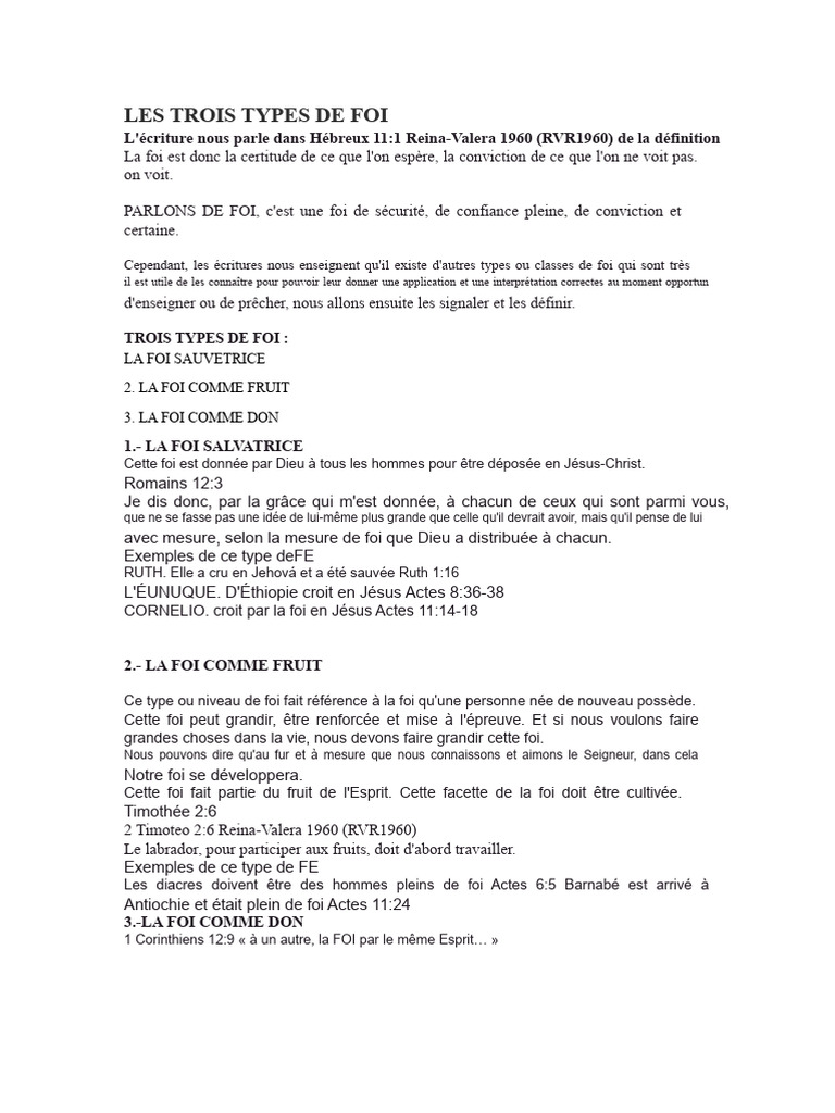Les Trois Types de Foi chrétienne | PDF | Foi | Croyance et doctrine ...