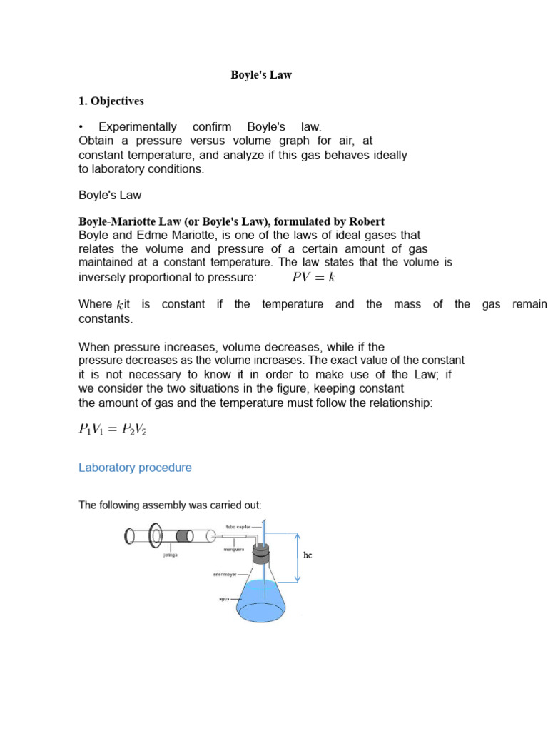 Boyle's Law Laboratory | PDF | Gases | Thermodynamics