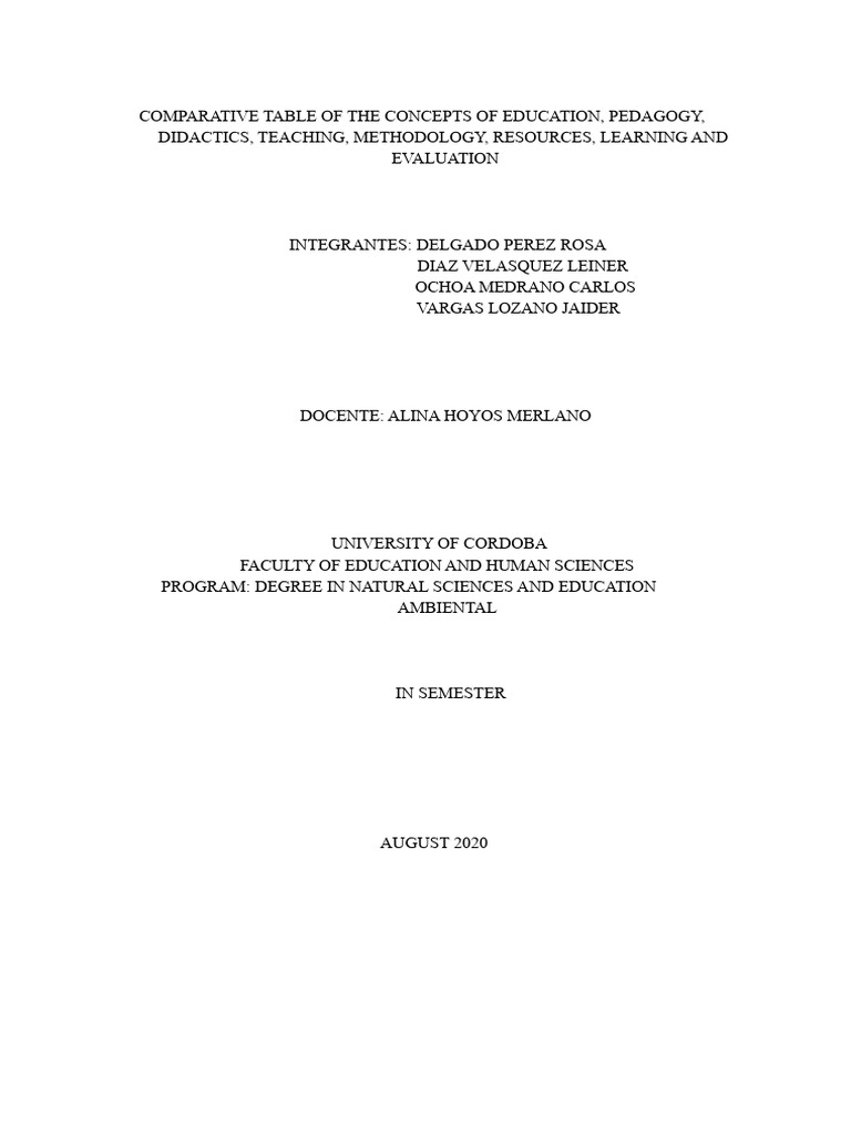 Education Concepts Comparative Analysis | PDF | Pedagogy | Methodology