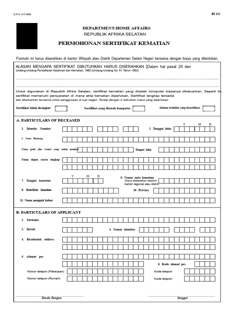 Permohonan Sertifikat Kematian SA | PDF