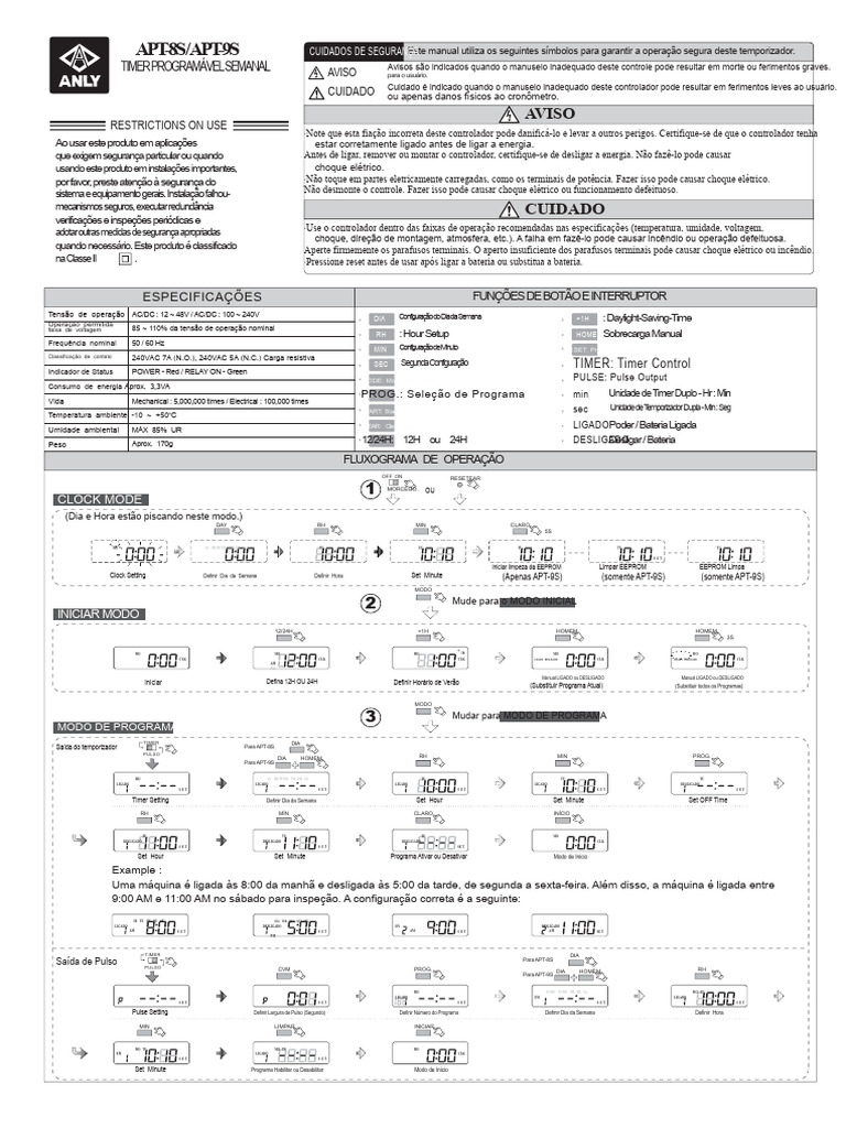 Manual do Timer Programável APT-8S/9S | PDF | Cronômetro