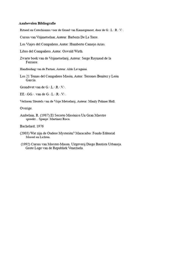 Aanbevolen Bibliografie Broeder Mason | PDF