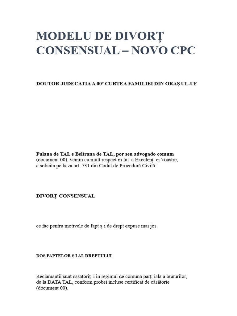 Model de Divorț Consensual | PDF