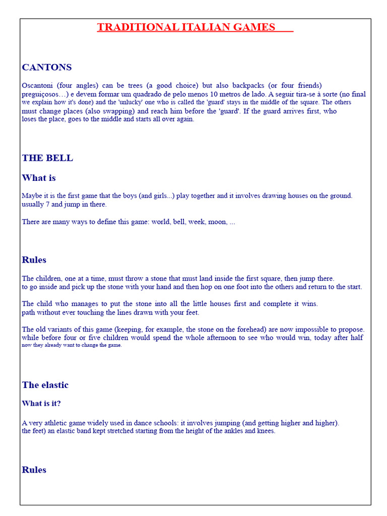 Traditional Italian Games and Dances | PDF
