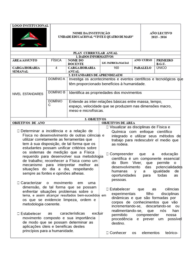 Plano Curricular de Física 2015-2016 | PDF | Física | Science