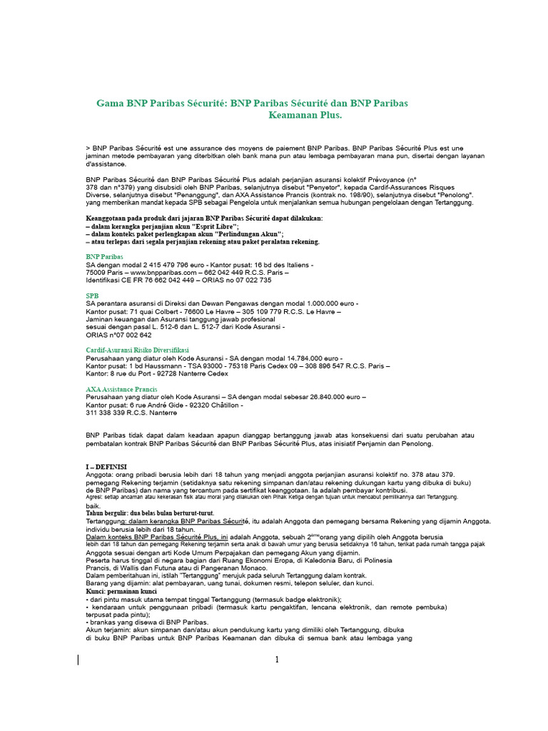 Pemberitahuan BNPP Securite Plus | PDF