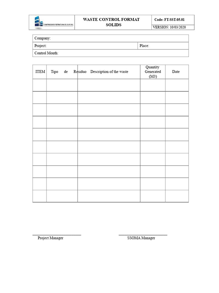 Waste Control Format for Solids | PDF