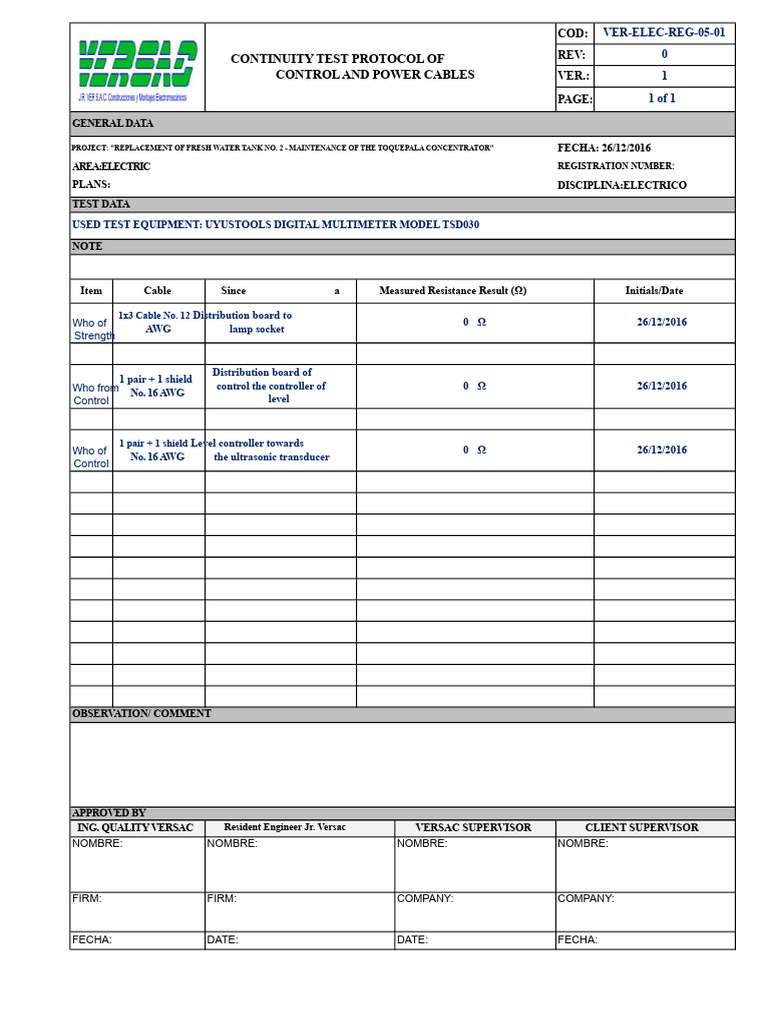 Cable Continuity Test Protocol | PDF