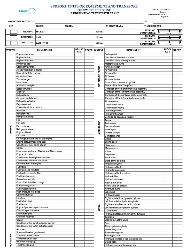 Check List - TRUCK WITH CRANE | PDF | Clutch | Engines