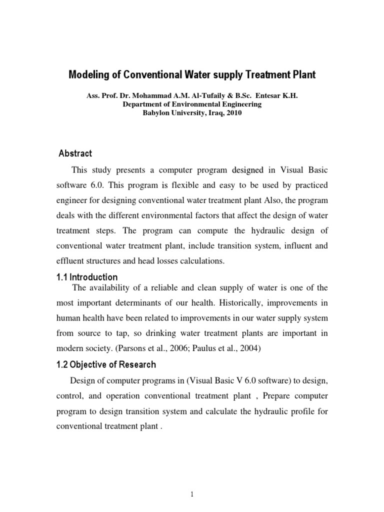 Modeling of Conventional Water Supply Treatment Plant | PDF | Water ...