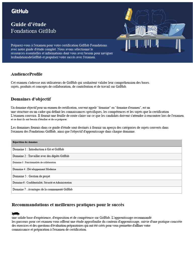 Guide d'étude pour la certification GitHub | PDF | Apprentissage ...