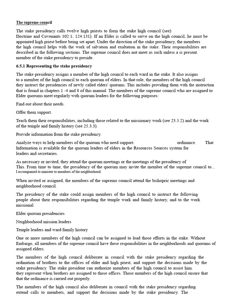 Stake High Council Responsibilities | PDF | Latter Day Saint ...