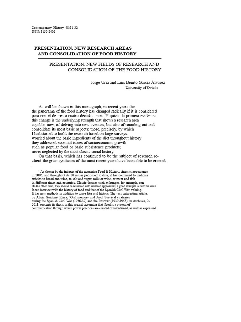 Food History: New Research Directions | PDF | Gastronomy