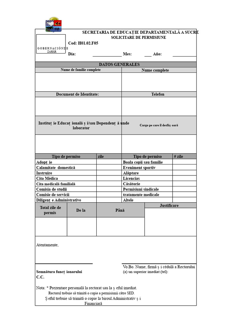 Cerere de Permise Didactice Și Administrative | PDF