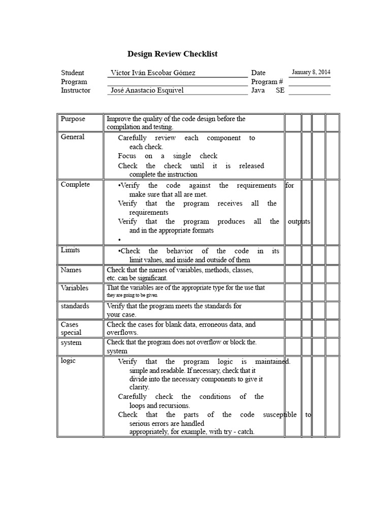 Checklist For Design Review | PDF
